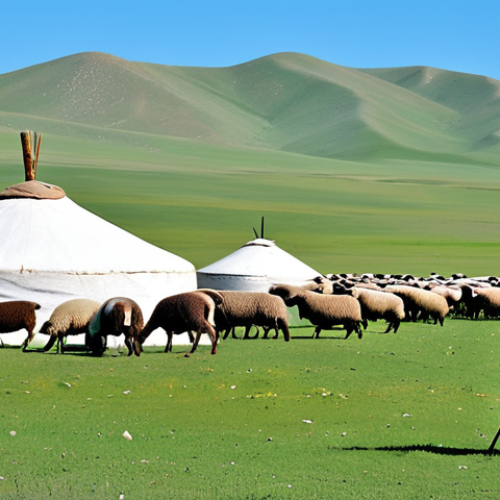 Home 14 Nomadic Herder**
A Mongolian nomadic herder, fully clothed in traditional deel (robe) and hat, tending to a herd of sheep on the vast, green steppes of Mongolia, appropriate attire, ger (yurt) visible in the distance, clear blue sky, safe for work, perfect anatomy, natural pose, professional photography, high quality, family-friendly.
**