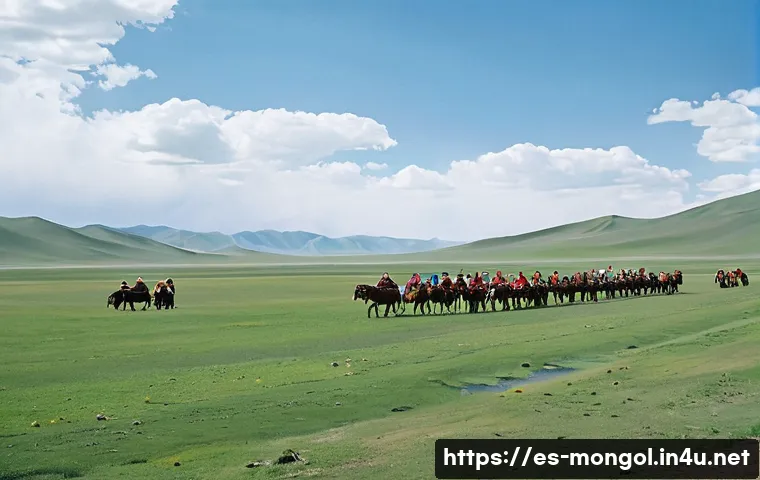 몽골 주요 유적지 트레킹 - **Prompt:** A historical scene in the Orkhon Valley, Mongolia, depicting ancient nomadic life. In th...