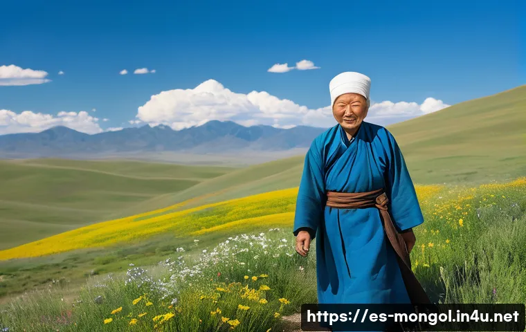 몽골 전통 치유법 - **Prompt: "Mongolian Steppe Healer Gathering Herbs"**
A serene and expansive Mongolian steppe la...