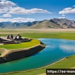 몽골 고대 유적지 - A breathtaking panoramic view of the Orkhon Valley, showcasing the ancient ruins of Karakorum, the f...