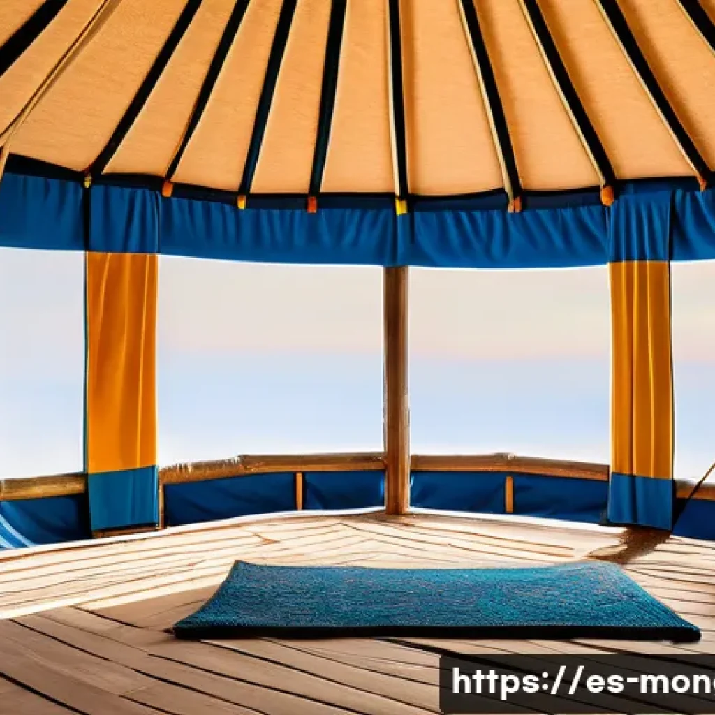 몽골 유목민의 전통적 주거 구조 - A traditional Mongolian ger (yurt) set in the vast steppes under a bright blue sky, showcasing its c...