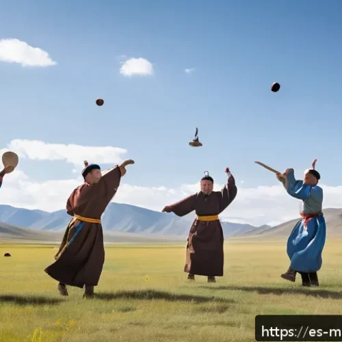 몽골에서의 독특한 놀이 - A vibrant outdoor scene in rural Mongolia showcasing traditional Mongolian games being played on an ...
