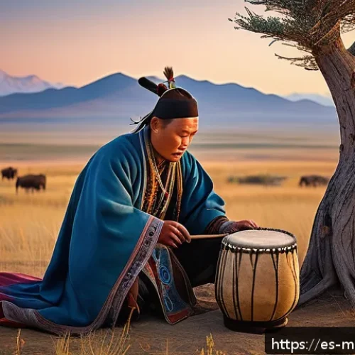 몽골의 전통적 종교적 의식 - A detailed scene of a traditional Mongolian shaman ritual in a vast steppe landscape during twilight...
