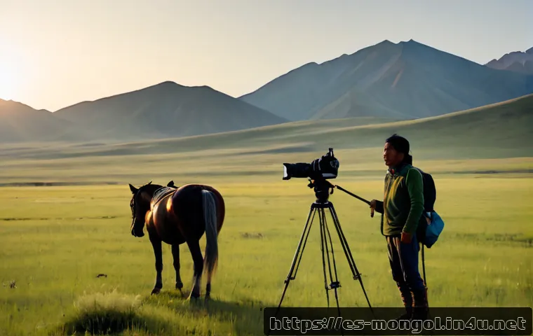 Home 17 몽골에서 촬영된 영화 - Photorealistic cinematic film-production scene on the Mongolian steppe, a diverse Spanish-speaking d...